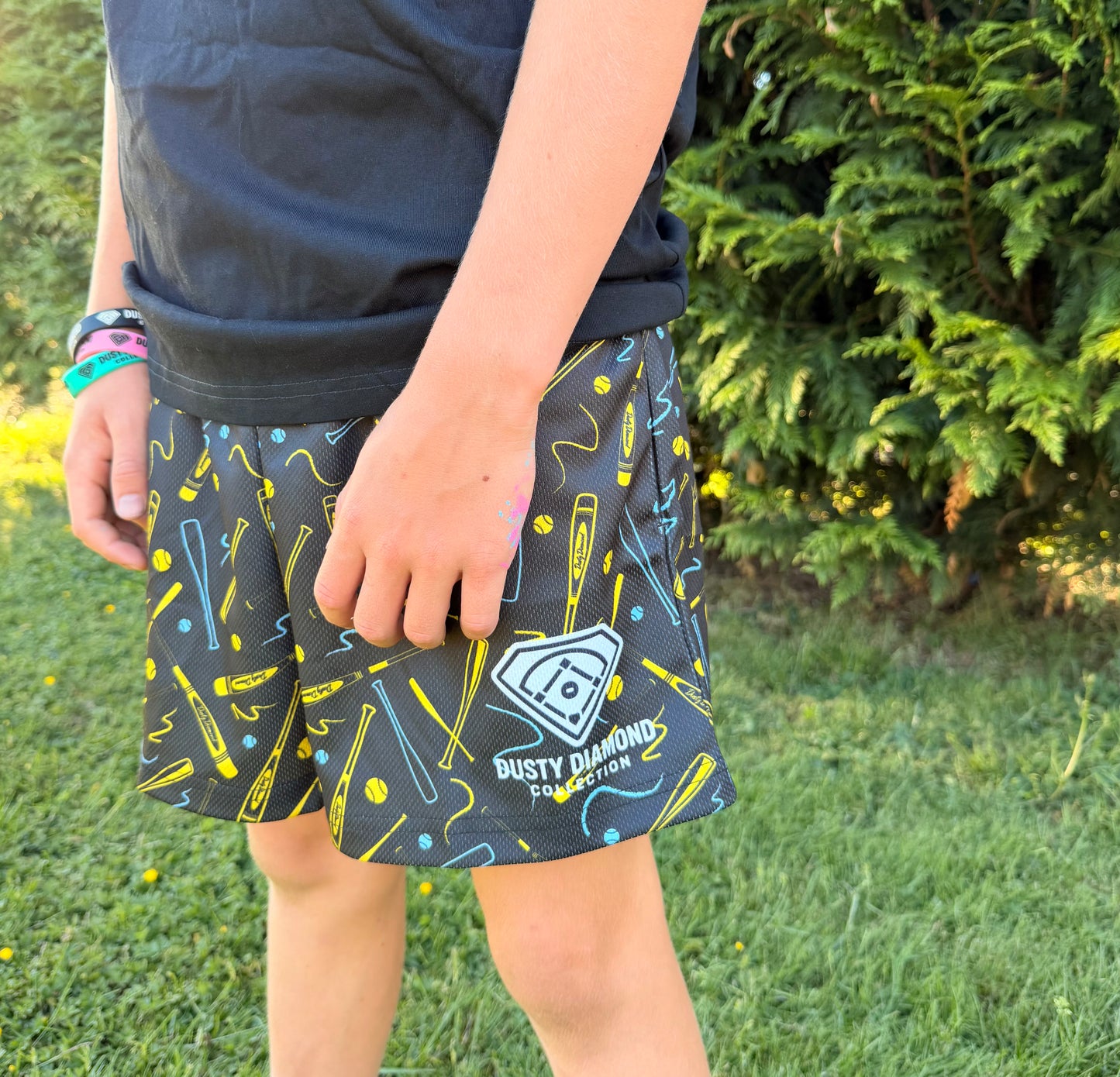 Yellow & Blue Crayon Bat Shorts